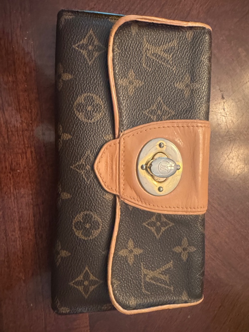 Louis Vuitton Monogram Fold-Over Clutch in Brown and Tan Leather